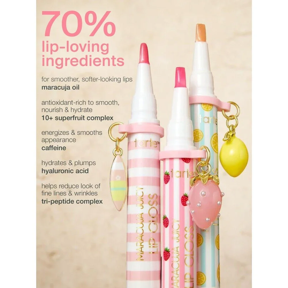 Tarte x FINNSUL Strawberry Tartlette Tubing Mascara Maracuja Lip Gloss Charm NEW